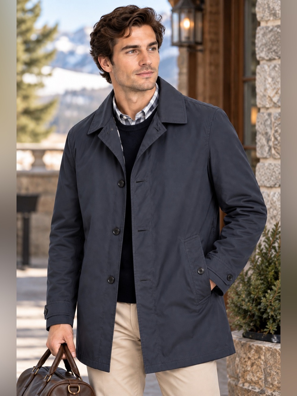 Burberry London England Car Coat Detachable Wool Cashmere Liner Navy Blue 50